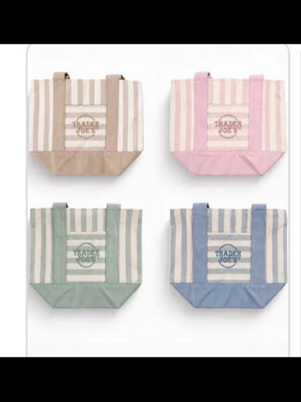 Striped Canvas SET Tote Bag - Pink, Beige, Green, Blue. Trader Joe’s Mini Totes.